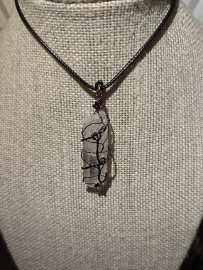 Handcrafted Lemurian Quartz Pendant with Black Wire Wrap (Reiki Healing Energy)